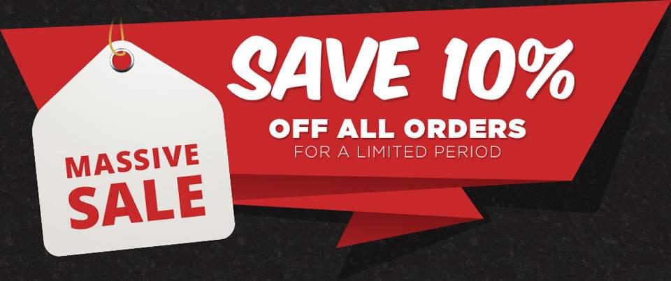 Massive Sale. Save 10% off all orders for a limited period